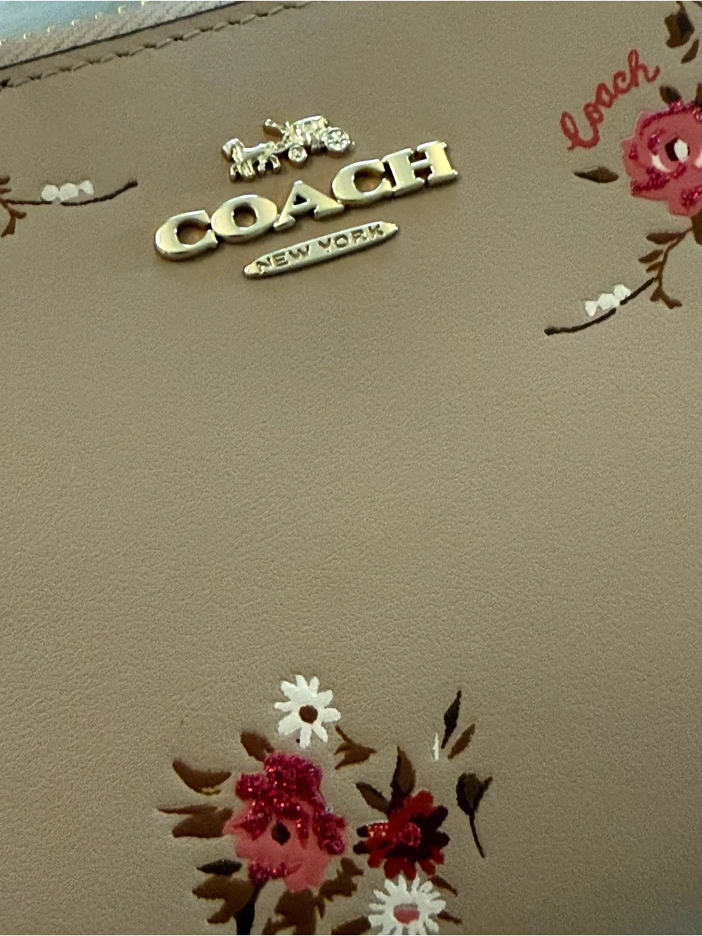 Coach Accordion Zip Wallet Nostalgic Bundle Floral Motif Leather Beechwood Gold
